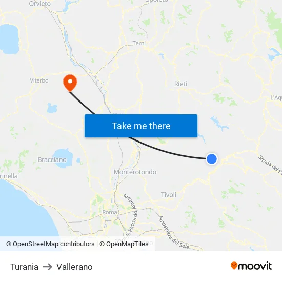 Turania to Vallerano map