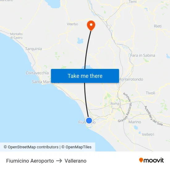 Fiumicino Aeroporto to Vallerano map
