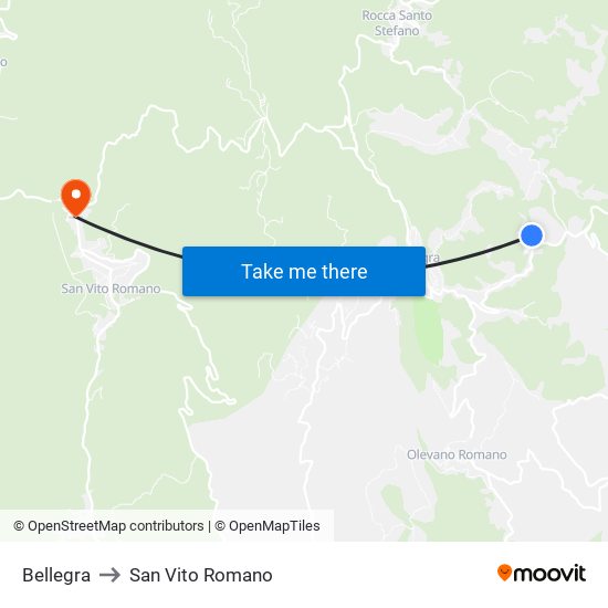 Bellegra to San Vito Romano map
