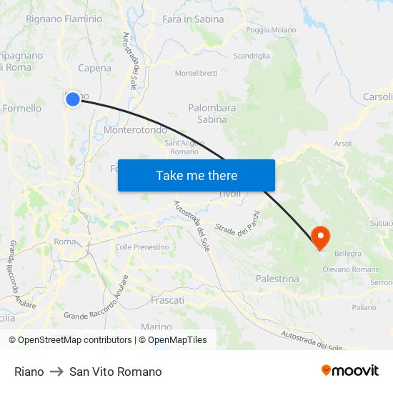 Riano to San Vito Romano map