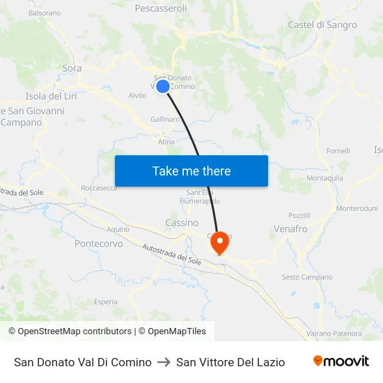 San Donato Val Di Comino to San Vittore Del Lazio map