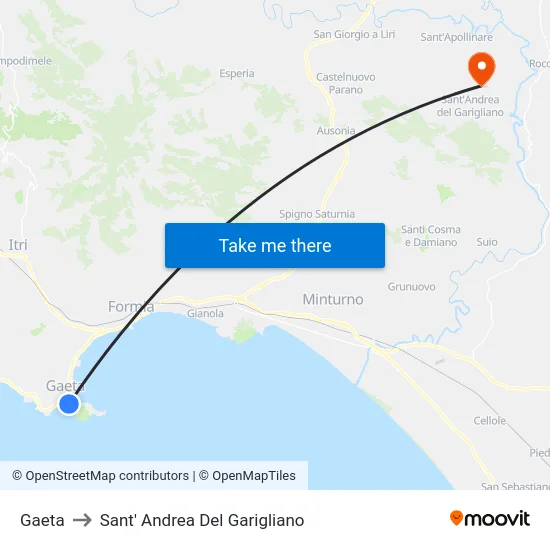 Gaeta to Sant' Andrea Del Garigliano map