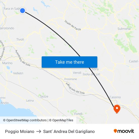 Poggio Moiano to Sant' Andrea Del Garigliano map
