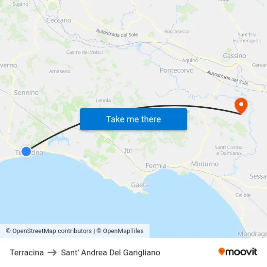 Terracina to Sant' Andrea Del Garigliano map