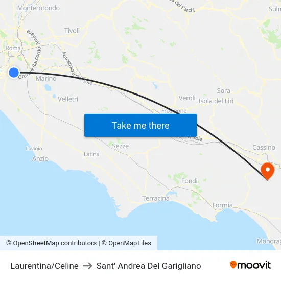 Laurentina/Celine to Sant' Andrea Del Garigliano map
