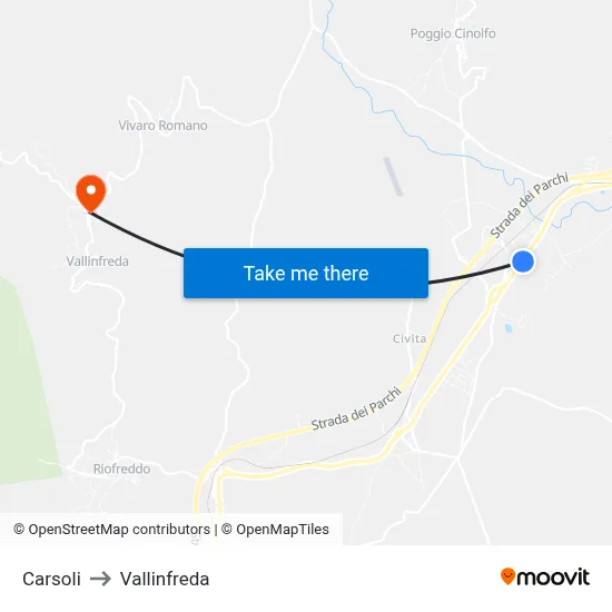 Carsoli to Vallinfreda map