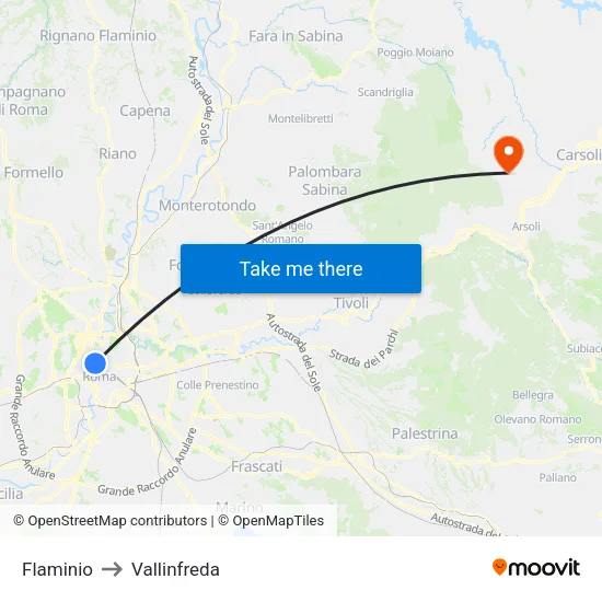 Flaminio to Vallinfreda map