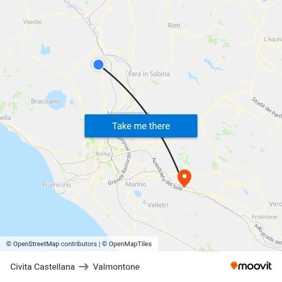 Civita Castellana to Valmontone map