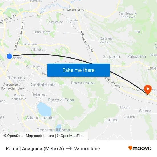 Roma | Anagnina (Metro A) to Valmontone map