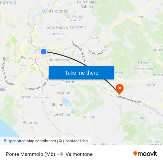 Ponte Mammolo (Mb) to Valmontone map