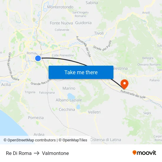 Re Di Roma to Valmontone map