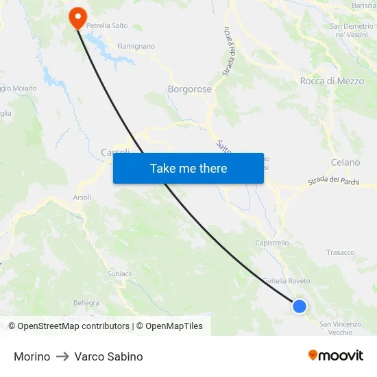 Morino to Varco Sabino map