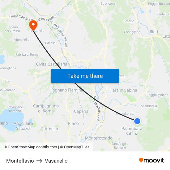 Monteflavio to Vasanello map
