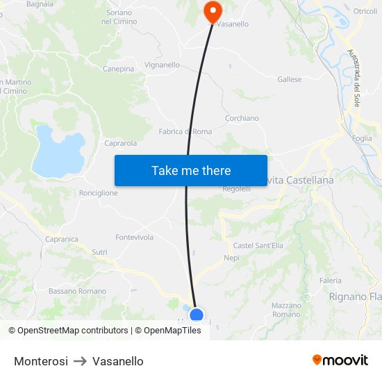 Monterosi to Vasanello map