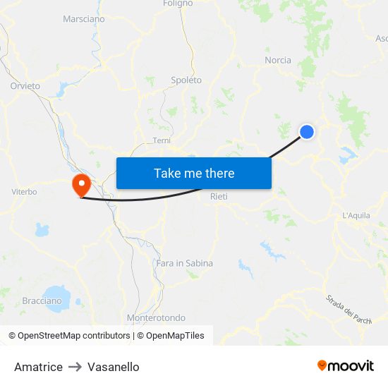 Amatrice to Vasanello map