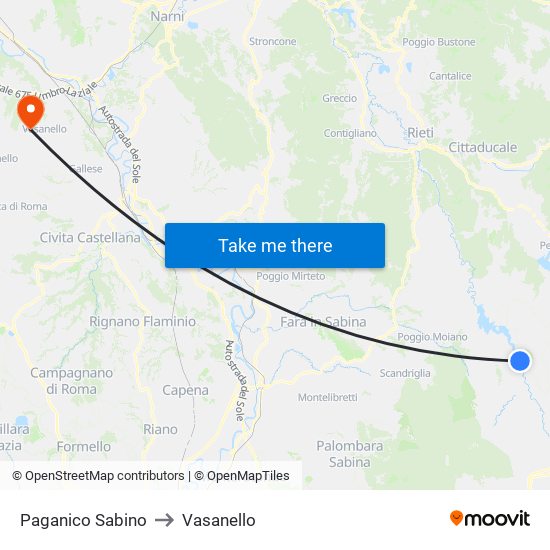 Paganico Sabino to Vasanello map