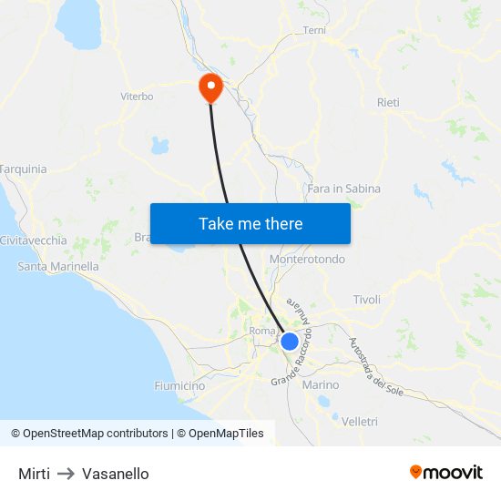 Mirti to Vasanello map