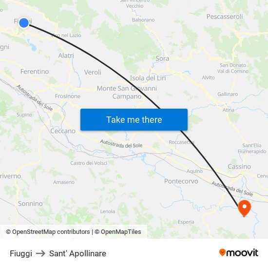 Fiuggi to Sant' Apollinare map