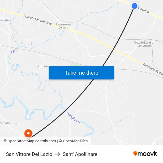 San Vittore Del Lazio to Sant' Apollinare map