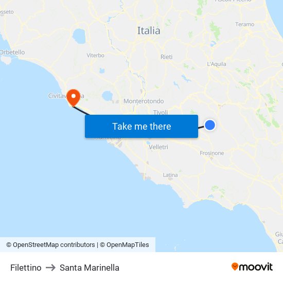 Filettino to Santa Marinella map