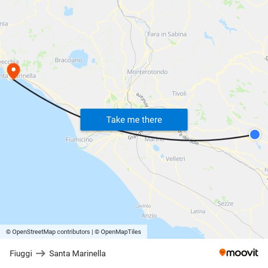 Fiuggi to Santa Marinella map