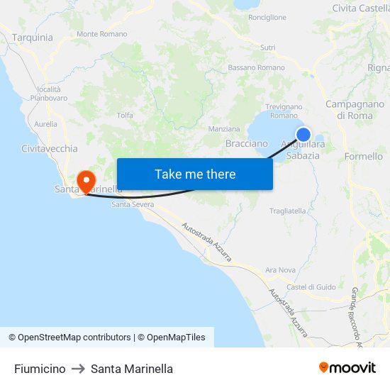 Fiumicino to Santa Marinella map
