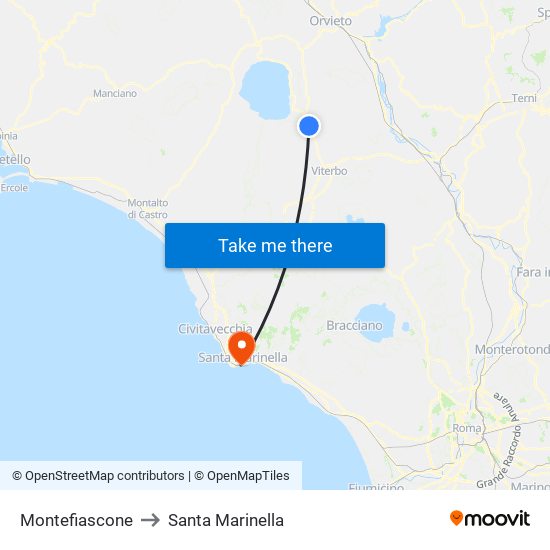 Montefiascone to Santa Marinella map