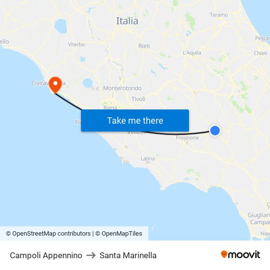 Campoli Appennino to Santa Marinella map