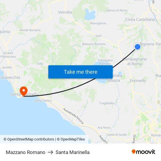 Mazzano Romano to Santa Marinella map