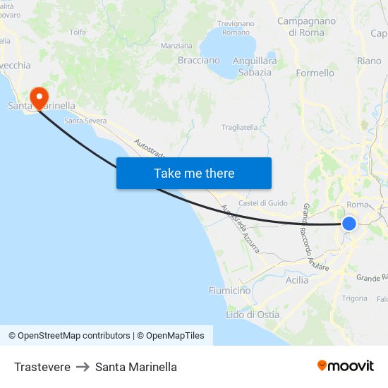 Trastevere to Santa Marinella map