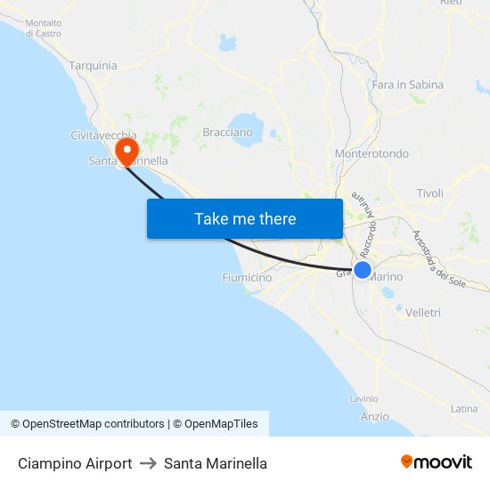 Ciampino Airport to Santa Marinella map