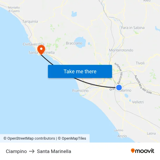 Ciampino to Santa Marinella map
