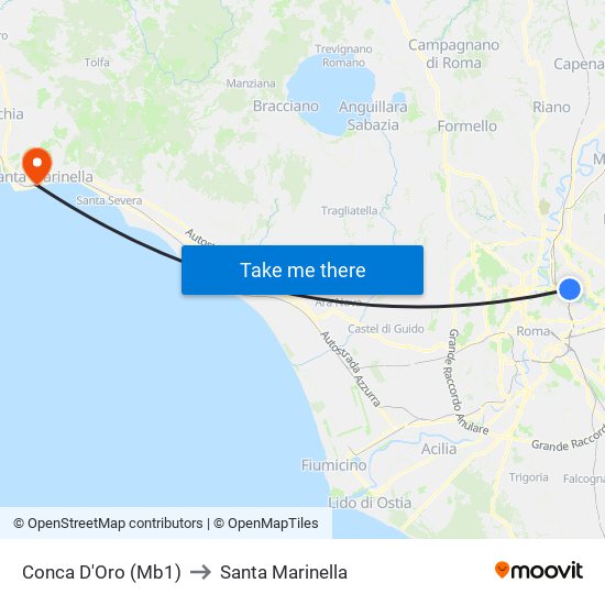 Conca D'Oro (Mb1) to Santa Marinella map