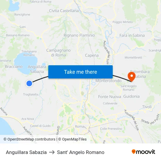Anguillara Sabazia to Sant' Angelo Romano map