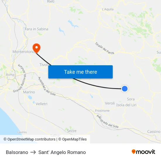 Balsorano to Sant' Angelo Romano map