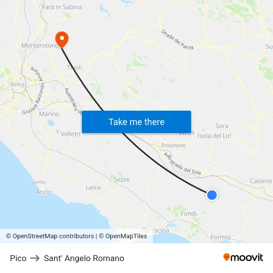 Pico to Sant' Angelo Romano map