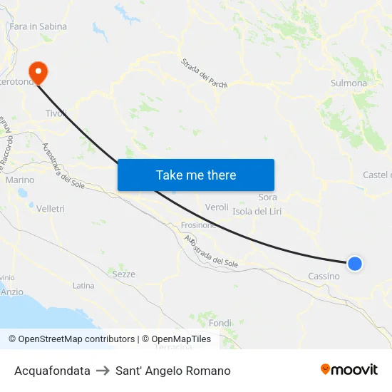 Acquafondata to Sant' Angelo Romano map