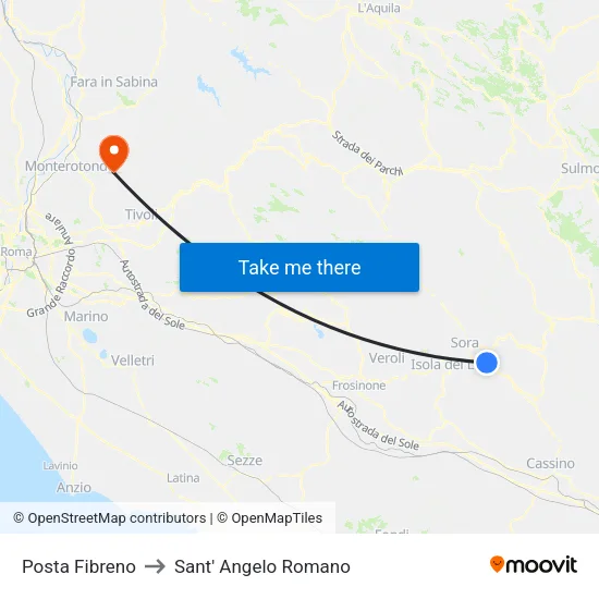 Posta Fibreno to Sant' Angelo Romano map