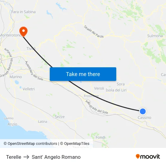 Terelle to Sant' Angelo Romano map