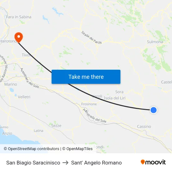 San Biagio Saracinisco to Sant' Angelo Romano map