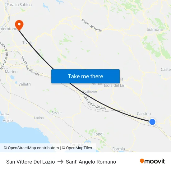 San Vittore Del Lazio to Sant' Angelo Romano map