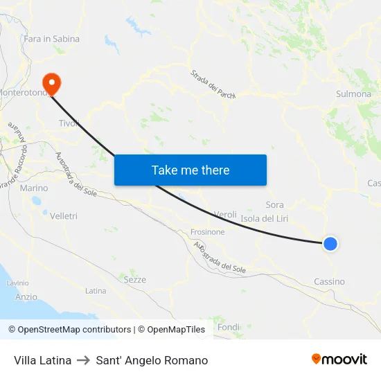 Villa Latina to Sant' Angelo Romano map