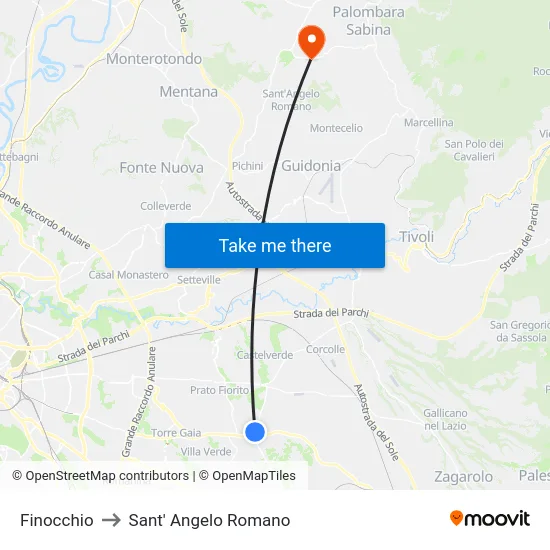 Finocchio to Sant' Angelo Romano map