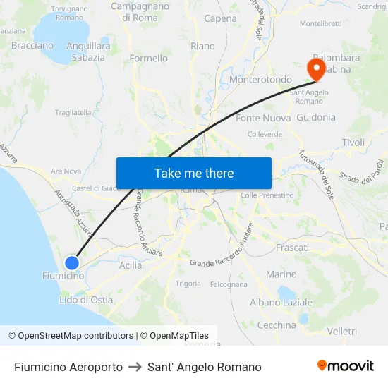Fiumicino Aeroporto to Sant' Angelo Romano map