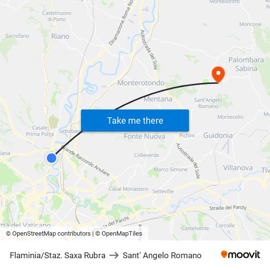 Flaminia/Staz. Saxa Rubra to Sant' Angelo Romano map