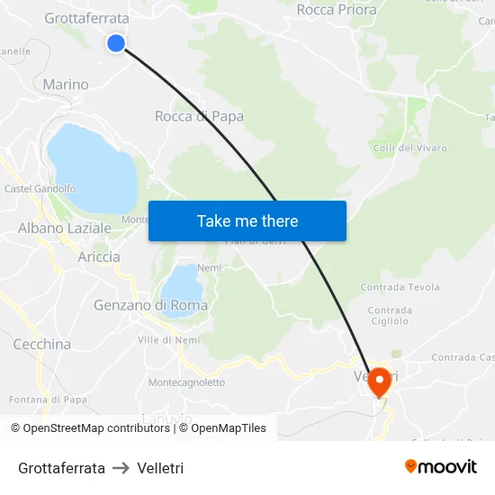 Grottaferrata to Velletri map