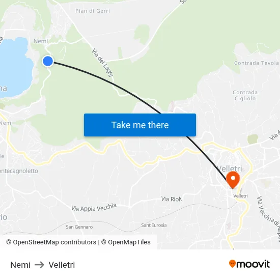 Nemi to Velletri map
