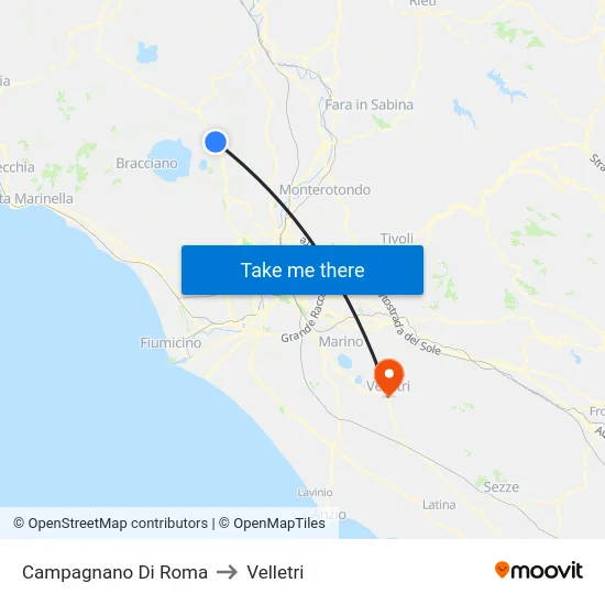Campagnano Di Roma to Velletri map