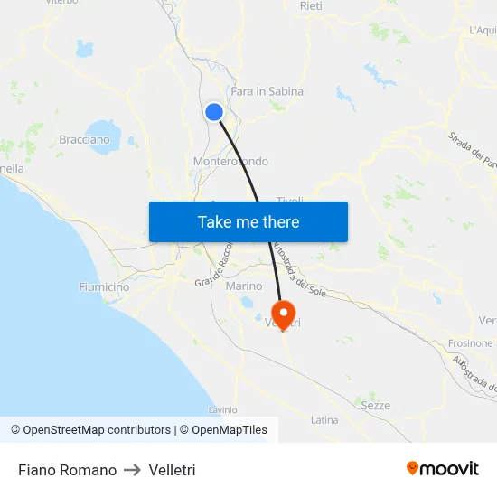 Fiano Romano to Velletri map