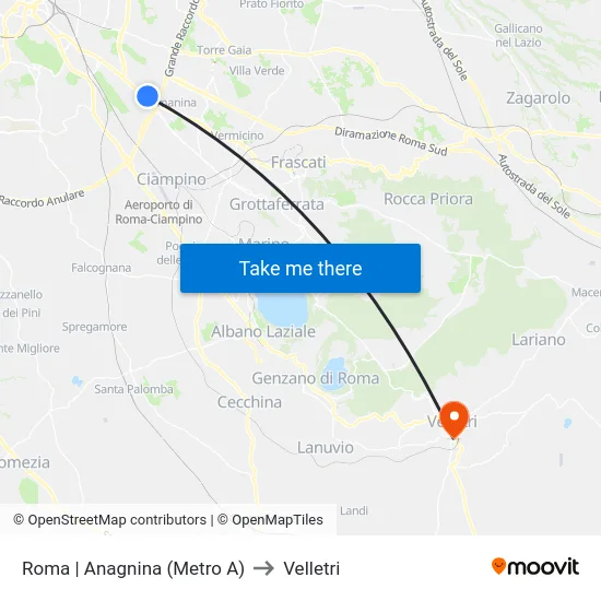 Roma | Anagnina (Metro A) to Velletri map